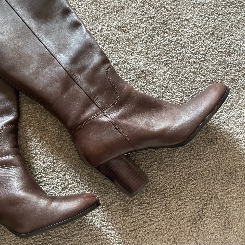 Cole Haan Brown Leather Block Heel Boots Size 9 - Picture 14 of 16